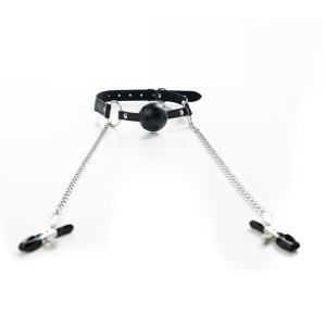 Ball Gag con Pinzette per Capezzoli