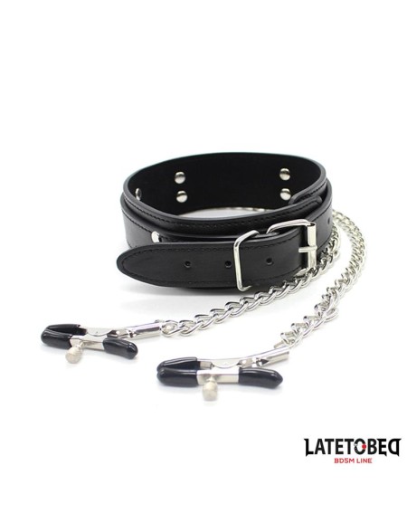 Collare Bondage con Pinzette per Capezzoli
